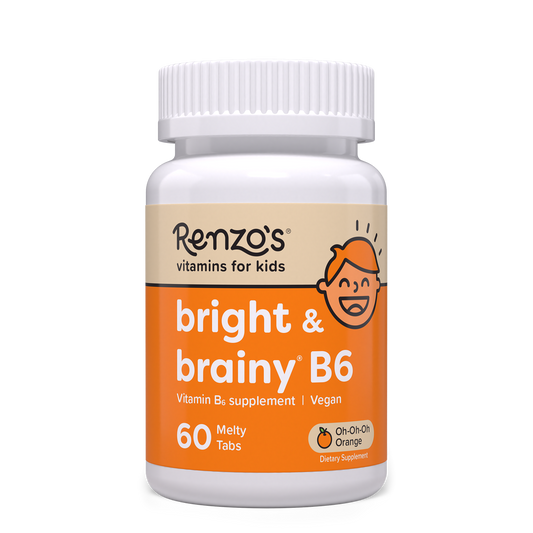 Renzo's Bright & Brainy B6 Bottle. Product contains Vitamin b6 for kids. 